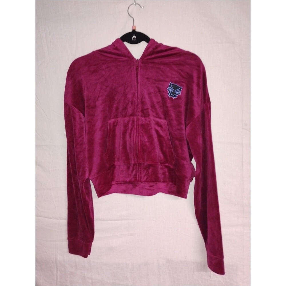 Marvel Wakanda Forever Velour Zip Raspberry Hoodie Cropped Medium